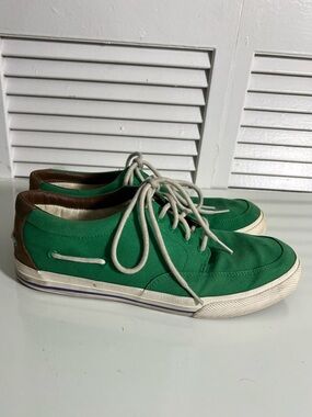 Polo by Ralph Lauren Green Canvas Low-Top Sneakers with Brown Heel